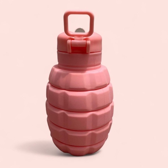 Grenade Shaped Light Pink Collapsible Silicone Water Bottle Women’s Girls Teens - Picture 3 of 8
